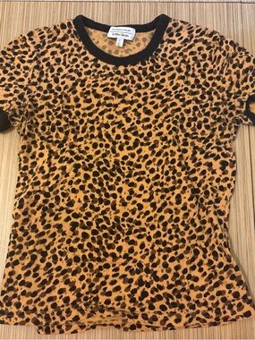 A New Day Women's Short Sleeve Leopard Ringer Tee - Amber/Black